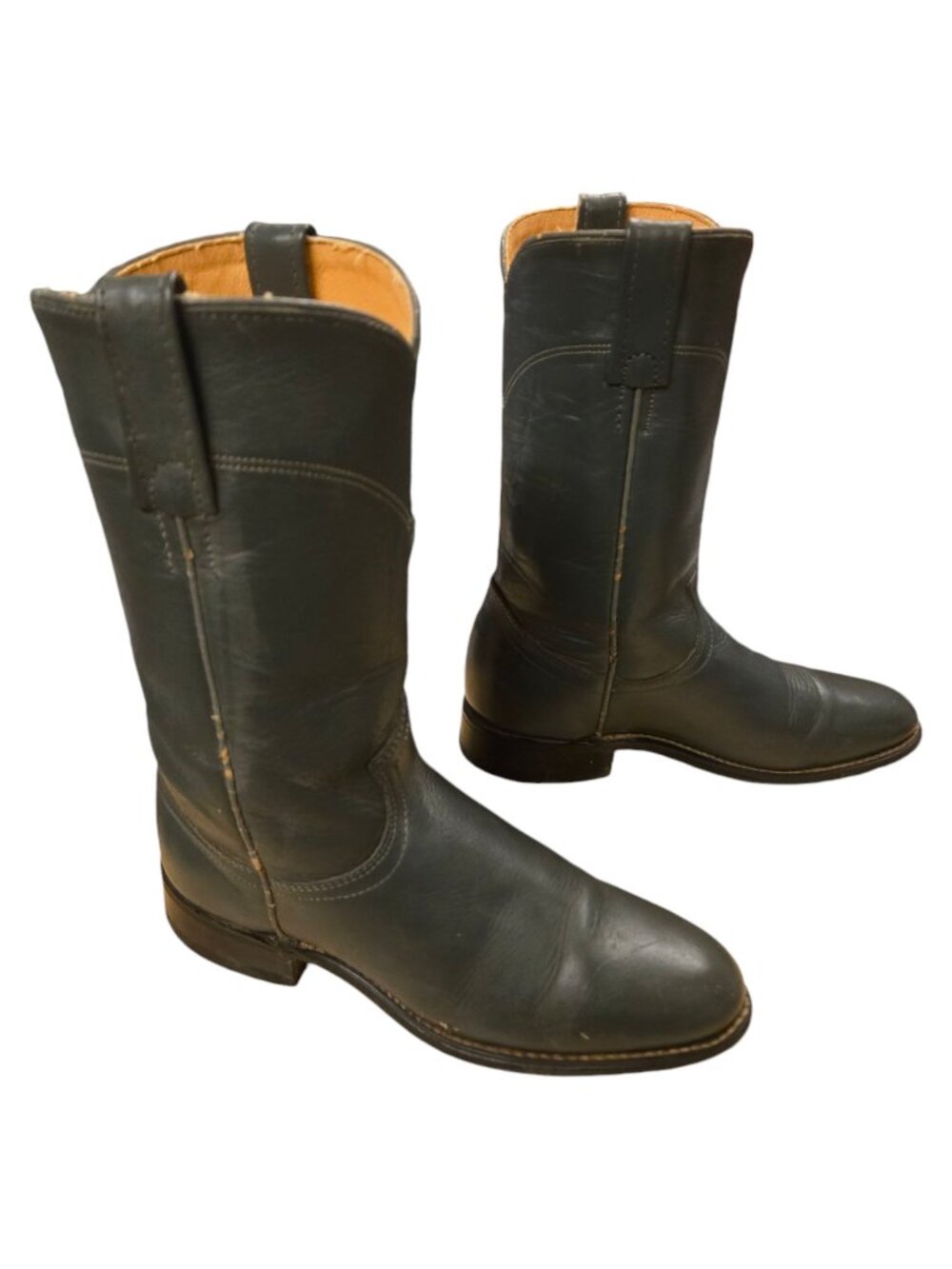 Acme Cowboy Boots Gray Leather Womens 6 M Vintage Ladies Roper Style